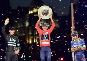 Quintana, Froome y Chaves en el podio de Madrid